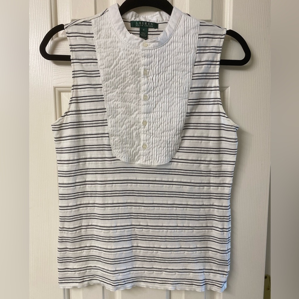 Lauren Ralph Lauren Striped Tuxedo Sleeveless Tank Top Size Medium